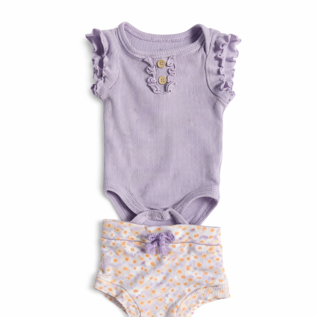 Size 18M | Catherine Malandrino | Baby Girl Purple Onesie & Shorts Set | GUC
