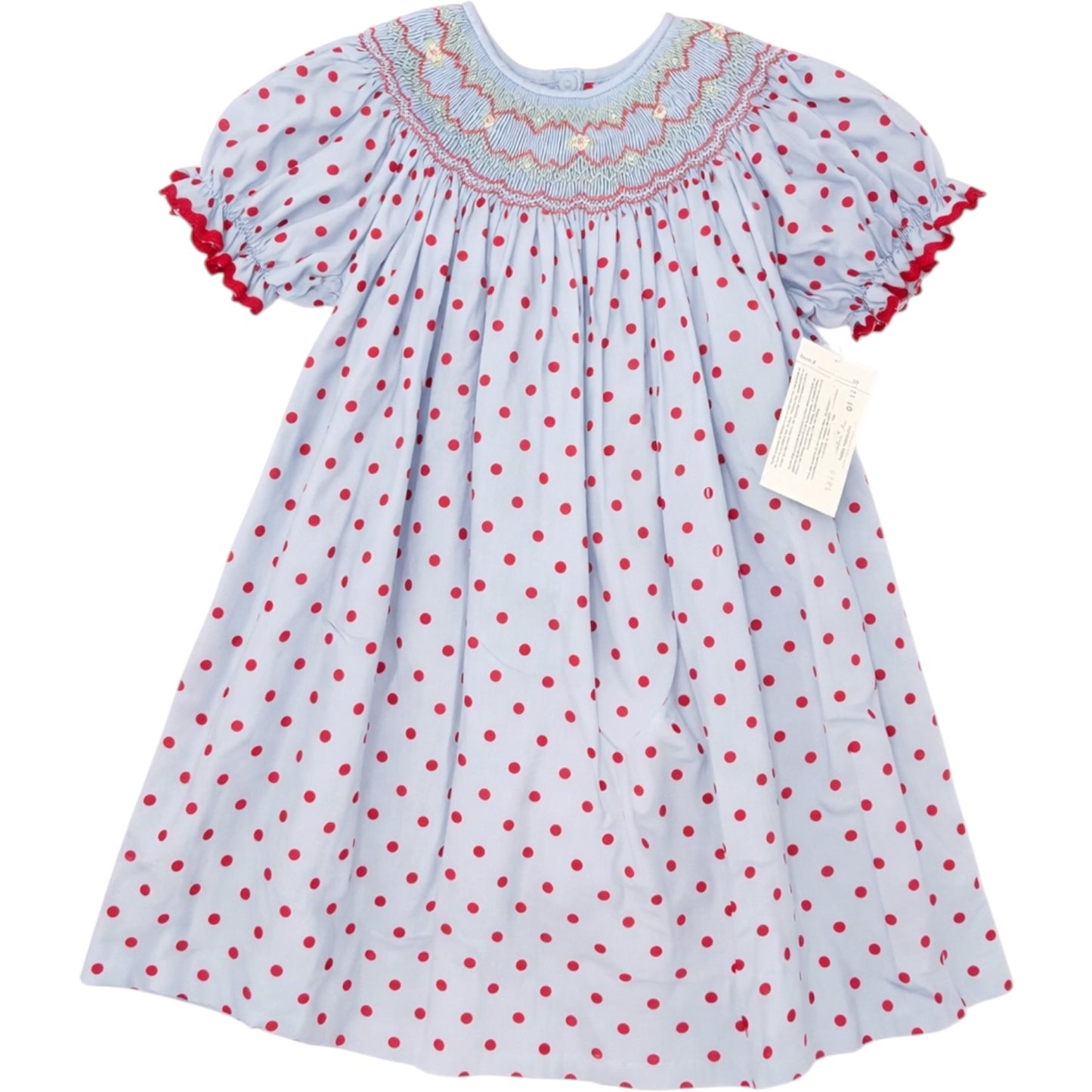 Size 4T | Rosalina Collections Blue & Red Polkadot Smocked Bishop | Ric Rac