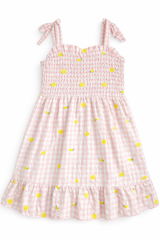 Size 8 | Btween | Pink Gingham Lemon Spaghetti Strap Sundress | GUC