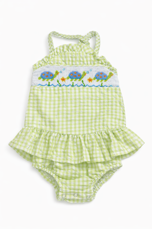 6M | Bailey Boys Green Seersucker Turtle Bubble | EUC