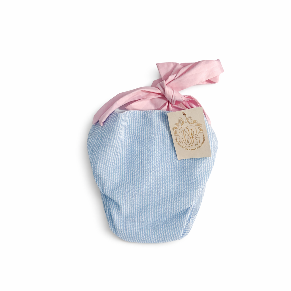 Beaufort Bonnet Company blue seersucker diaper cover with pink bow size 6-12M new with tags