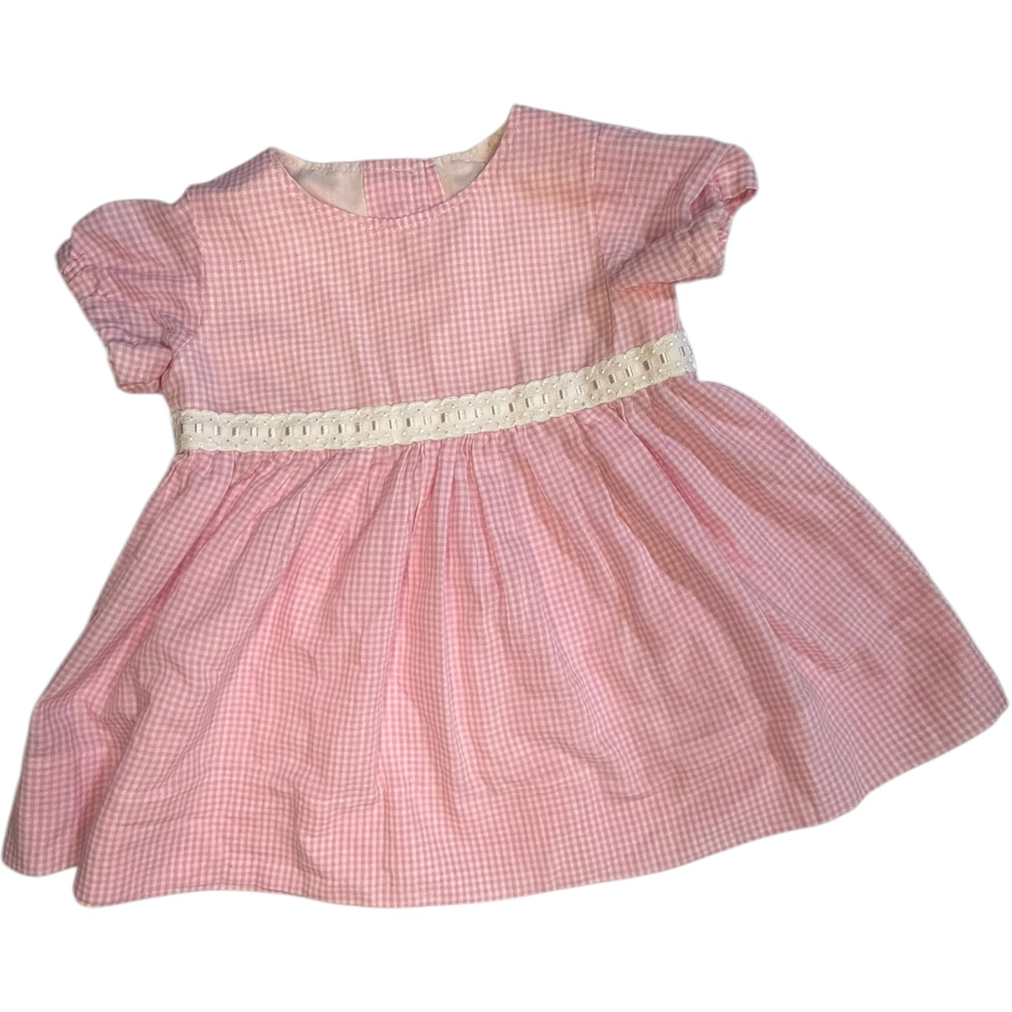 3-6M | Boutique | Pink & White Gingham Lace Ribbon Dress | EUC