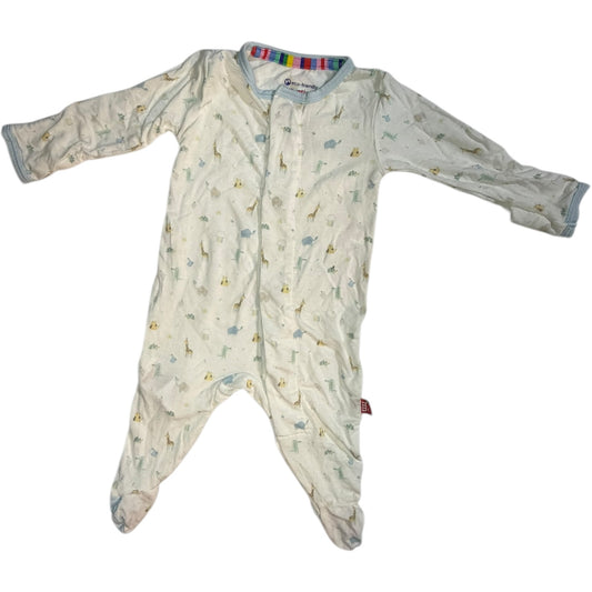 NB | Magnetic Me | White and Baby Blue Long-sleeve Zoo Animal Footed Bamboo Sleeper | GUC