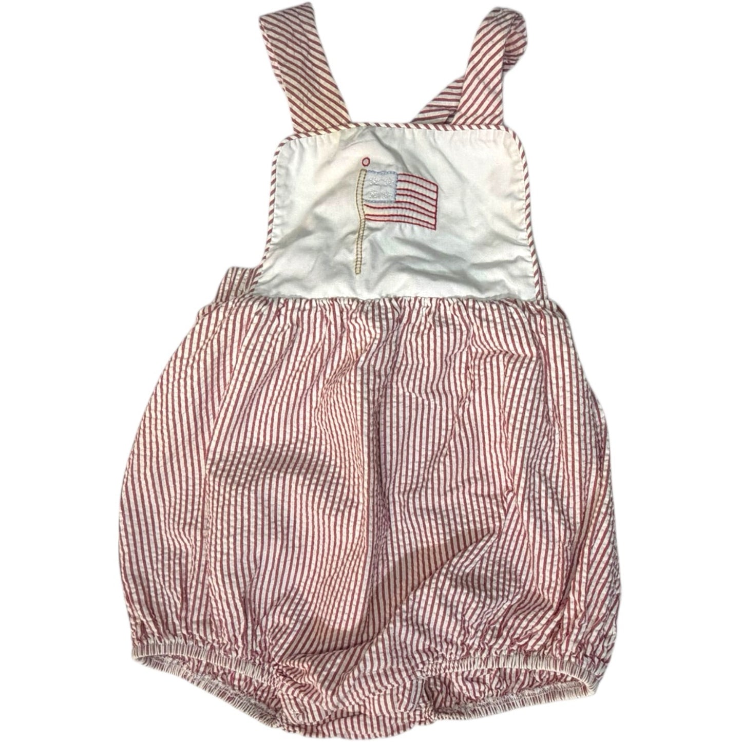 9M | Little English | Red Seersucker Americana Bubble Romper | EUC