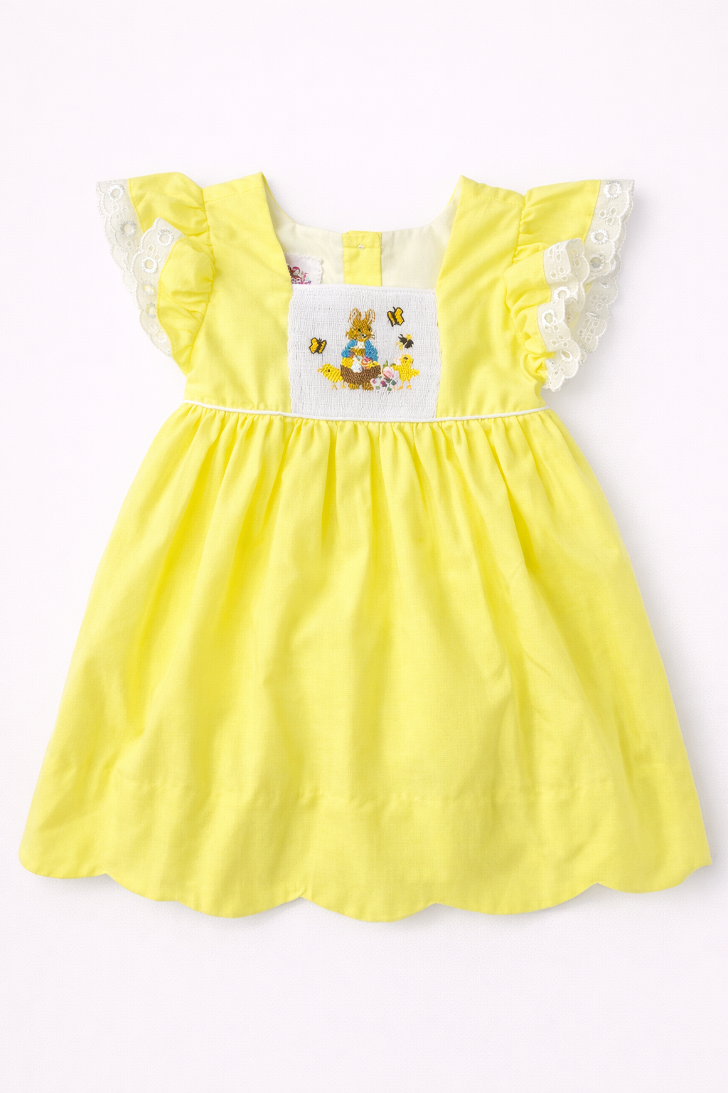 18M Smocked A Lot Yellow Peter Rabbit Hand Smocked Dress with White Bow Dress NWOT