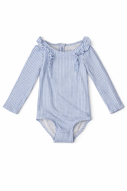 18-24M | Baby Gap | Long Sleeve Blue Seersucker Swimsuit | GUC