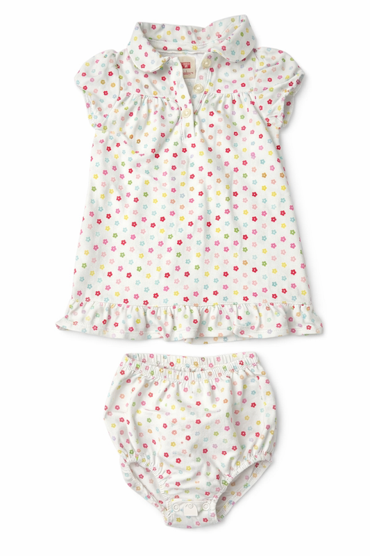 6-9M | Faded Glory | White Floral Collar Shirt & Shorts Set | GUC