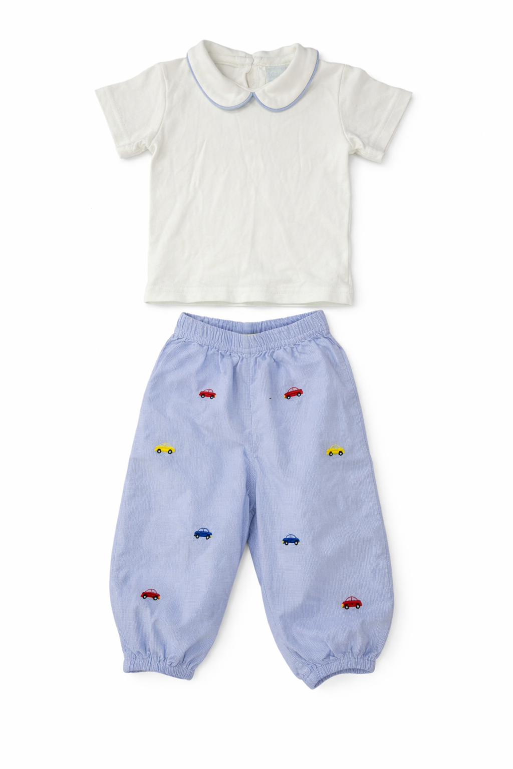 12M | Little English & Baby Luigi | White Peter Pan Collar Top & Corduroy Car Pants Bundle | EUC