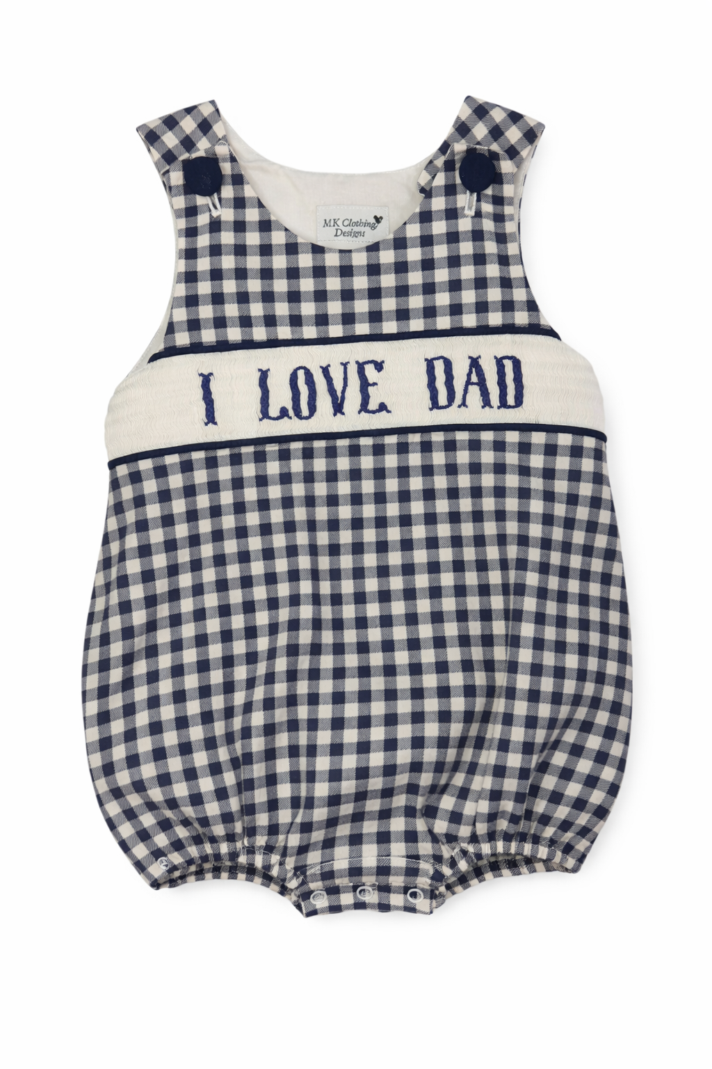 12M | MK Clothing Designs I Love Dad Blue & White Gingham Bubble | EUC