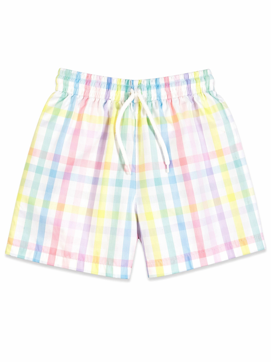 7 | The Smocking Place | Pastel Multicolored Gingham Swim Trunks | EUC
