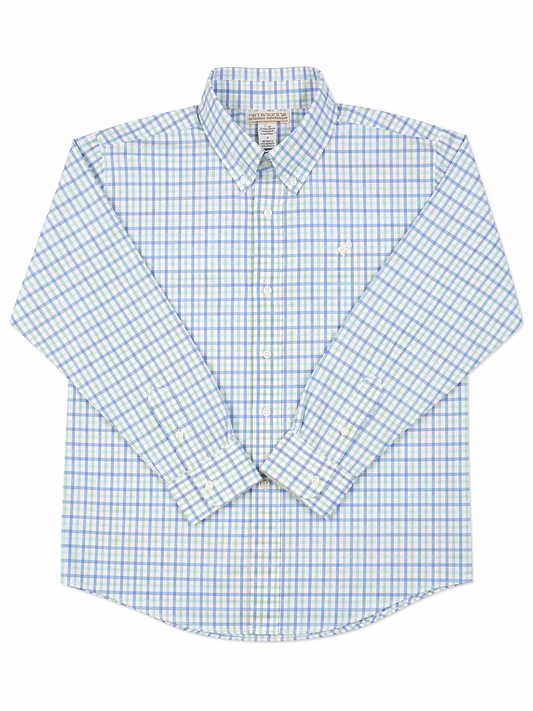 The Beaufort Bonnet Company Blue, Green, and White Gingham Long-Sleeve Button-Down Polo size 8 new with tags