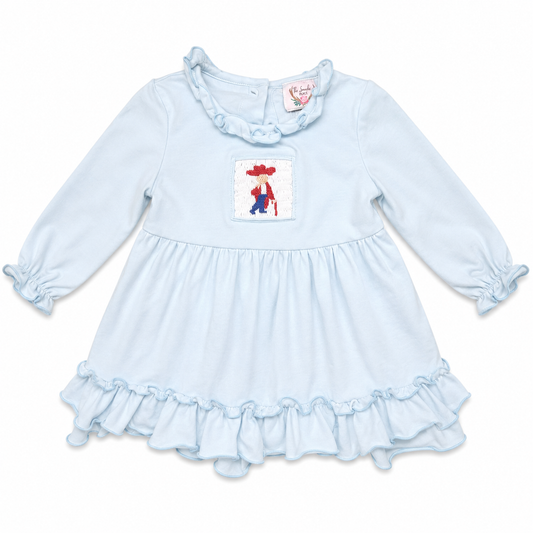 The Smocking Place Baby Blue Long-sleeve Ruffle Colonel Rebel Smocked Dress size 2T good used condition