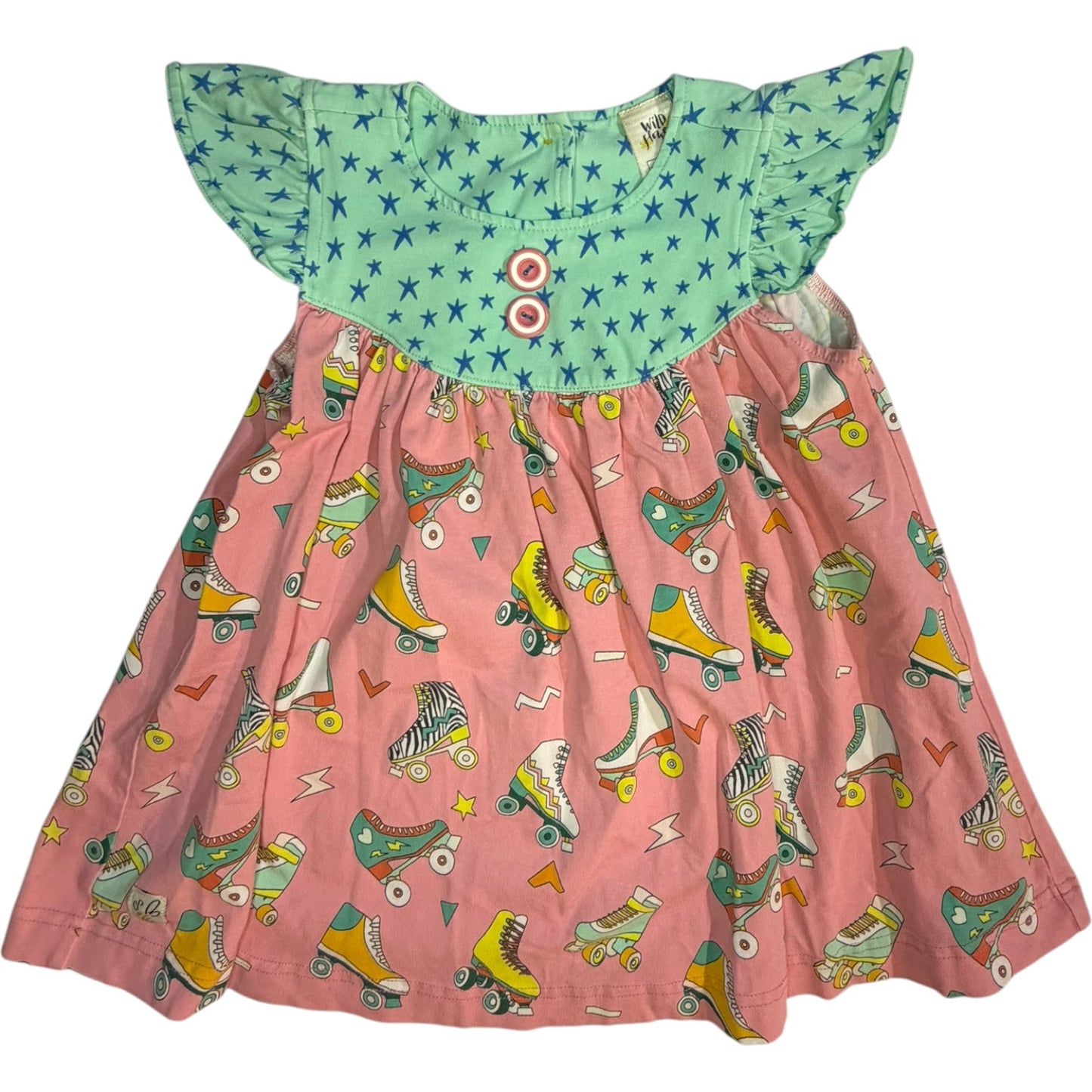 2T Wild Flowers Roller Skating Pink and Blue Dress GUC