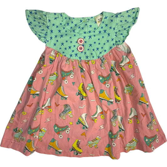 2T Wild Flowers Roller Skating Pink and Blue Dress GUC