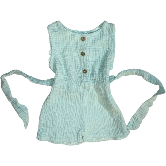 6-9M | Baby Blue Terry Cloth Short Romper with Tie Back | GUC