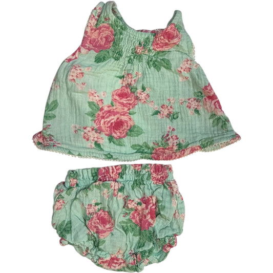3-6M | Mud Pie | Blue & Pink Floral Blouse with Diaper Cover Set | GUC