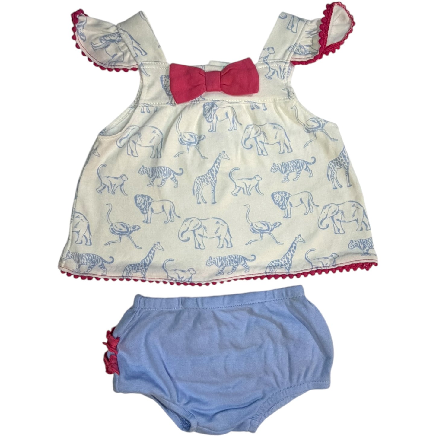 6M | Starting Out | White Zoo Blouse with Blue Diaper Cover Set | GUC