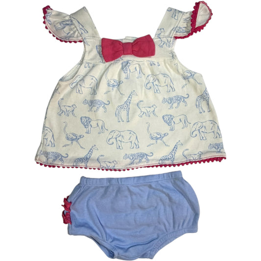 6M | Starting Out | White Zoo Blouse with Blue Diaper Cover Set | GUC