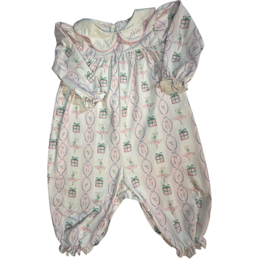 12M | Cecil and Lou | Baby Pink & White Striped Nutcracker Long-Sleeve Ruffle Romper with "Ruthie" Peter Pan Collar | EUC