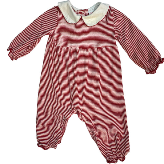12M | Jelly Bean | Red & White Long-Sleeve Ruffle Romper with Peter Pan Collar | GUC