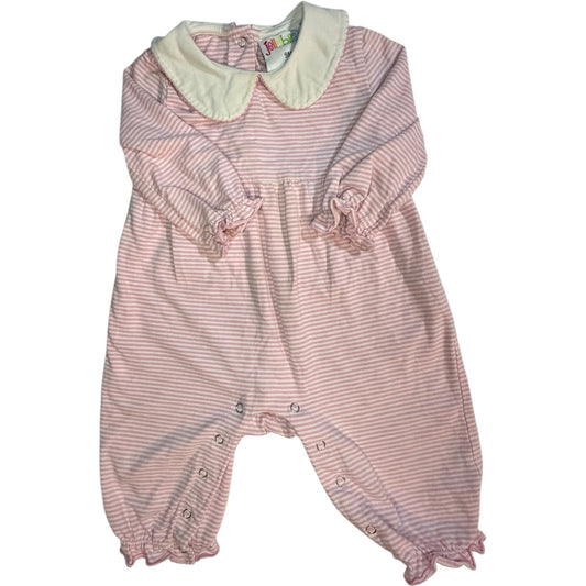 9M | Jelly Bean | Baby Pink & White Long-Sleeve Ruffle Romper with Peter Pan Collar | GUC