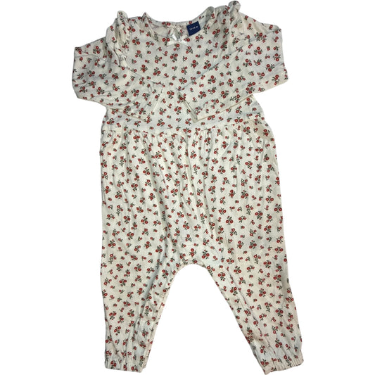 12-18M | Old Navy | White & Red Flower Long-Sleeve Romper | EUC