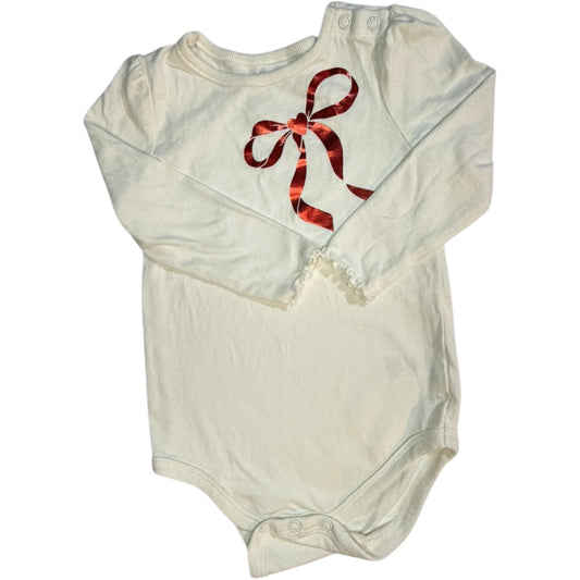 12M | Garanimals | White Long-Sleeve Ruffle Bow Onesie | GUC