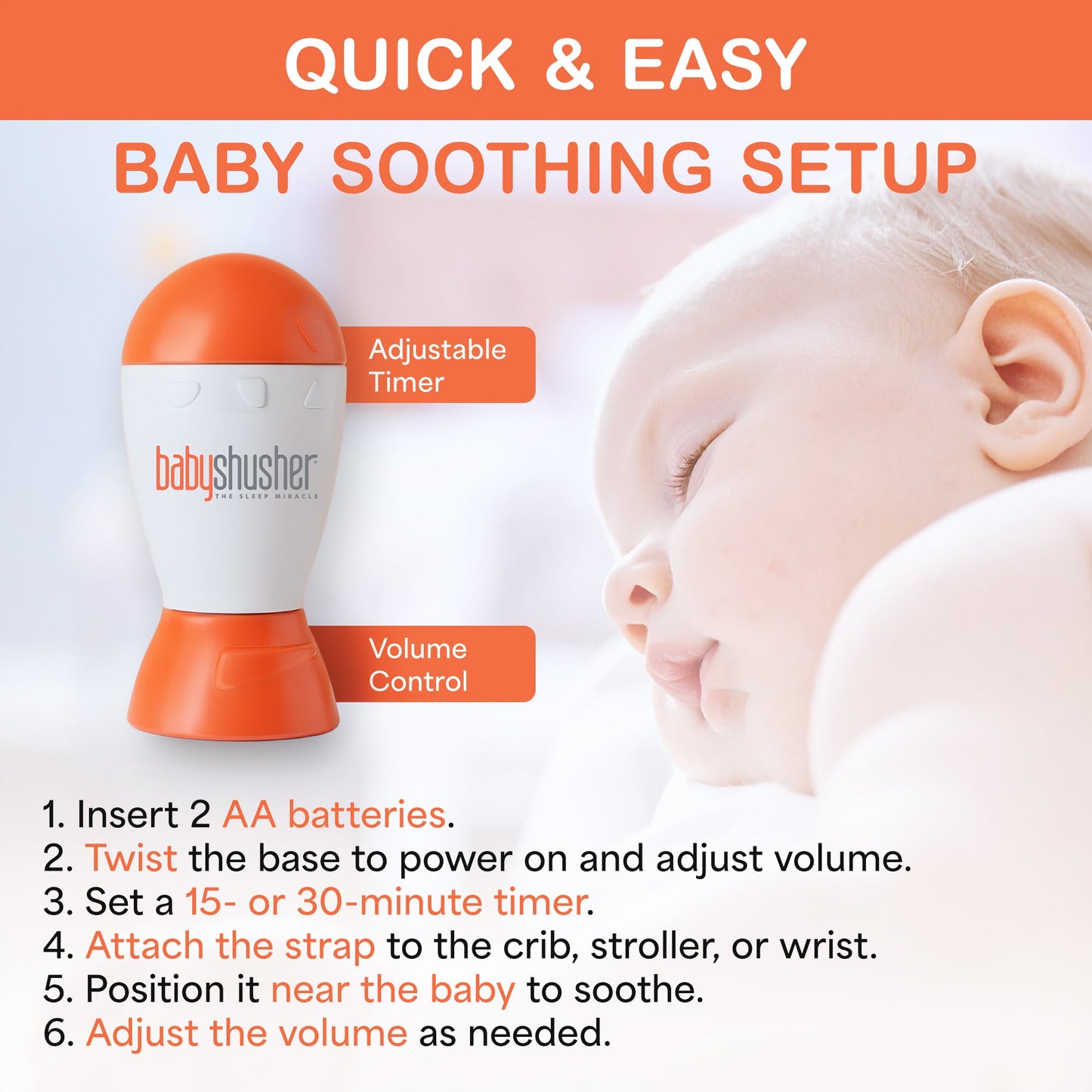 Baby Shusher Sound Machine for Newborn Sleep – Real Human Shushing Sound